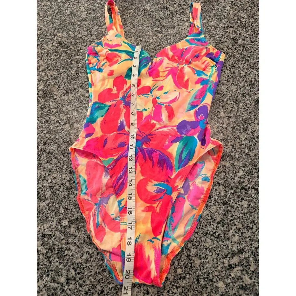 Sun Streak Floral Vintage 90's One-Piece Swimsuit Size 8